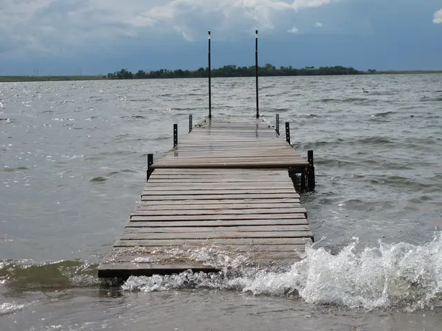 Dock at the lake on a windy day